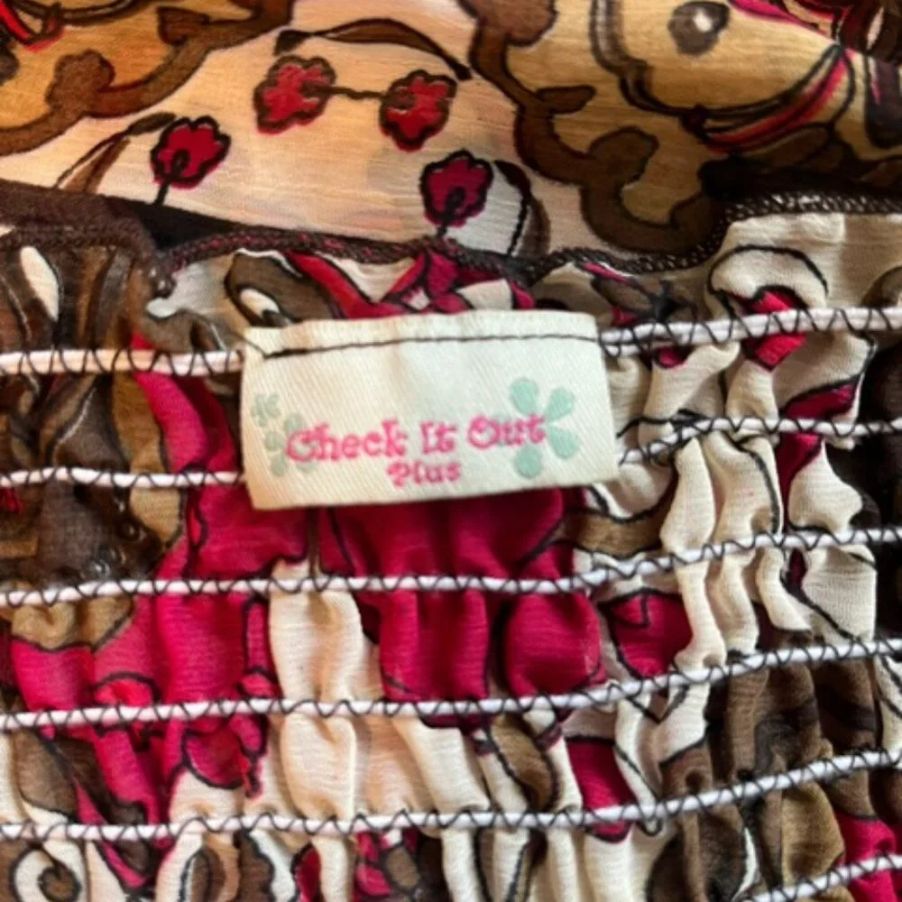 Strapless Smocked Red & Cream Patterned Women’s Jeweled Halter Top - Picture 8 of 8